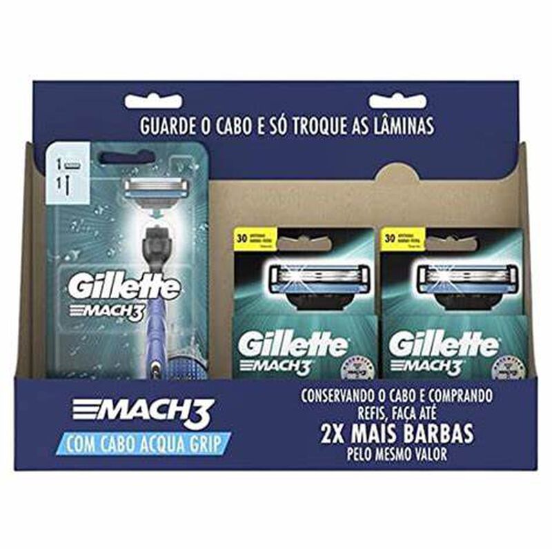 APARELHO MACH3 ACQUA GRIP 1UP GILLETTE + 4 CARGAS MACH3 GILLETTE COM 2 UNID                          image number null