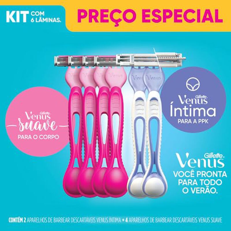 Kit 4 Aparelhos Descartaveis para Depilar Suave + 2 Intima Gillette Venus                            image number null