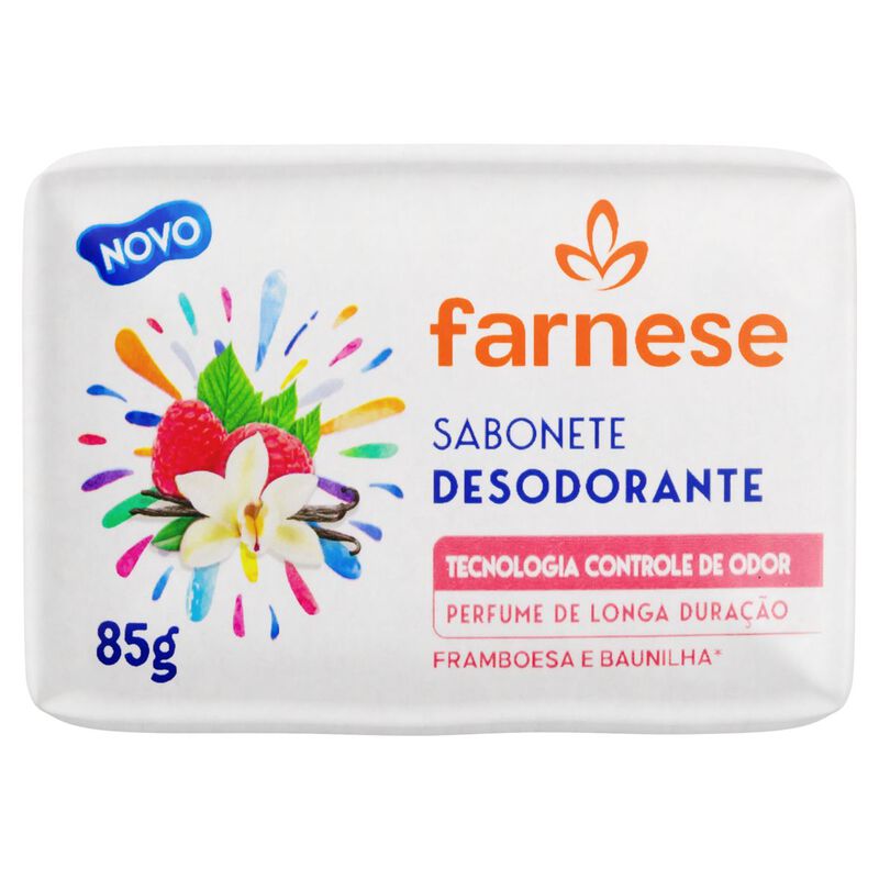 NOVO SABONETE DESODORANTE FARNESE FRAMBOESA E BAUNILHA 85G                                           image number null