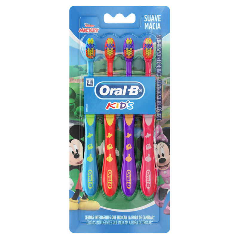 ESCOVA DENTAL INFANTIL SUAVE E MACIA MICKEY DISNEY JUNIOR ORAL-B KIDS 4 UNIDADES                     image number null