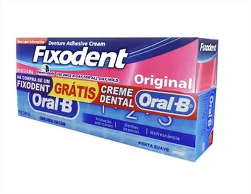 CREME FIXADOR FIXODENT ORIGINAL 39G + GRÁTIS CREME DENTAL ORAL B                                     image number null