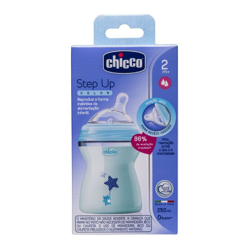 MAMADEIRA STEP UP AZUL FLUXO MEDIO CHICCO 250ML                                                      image number null