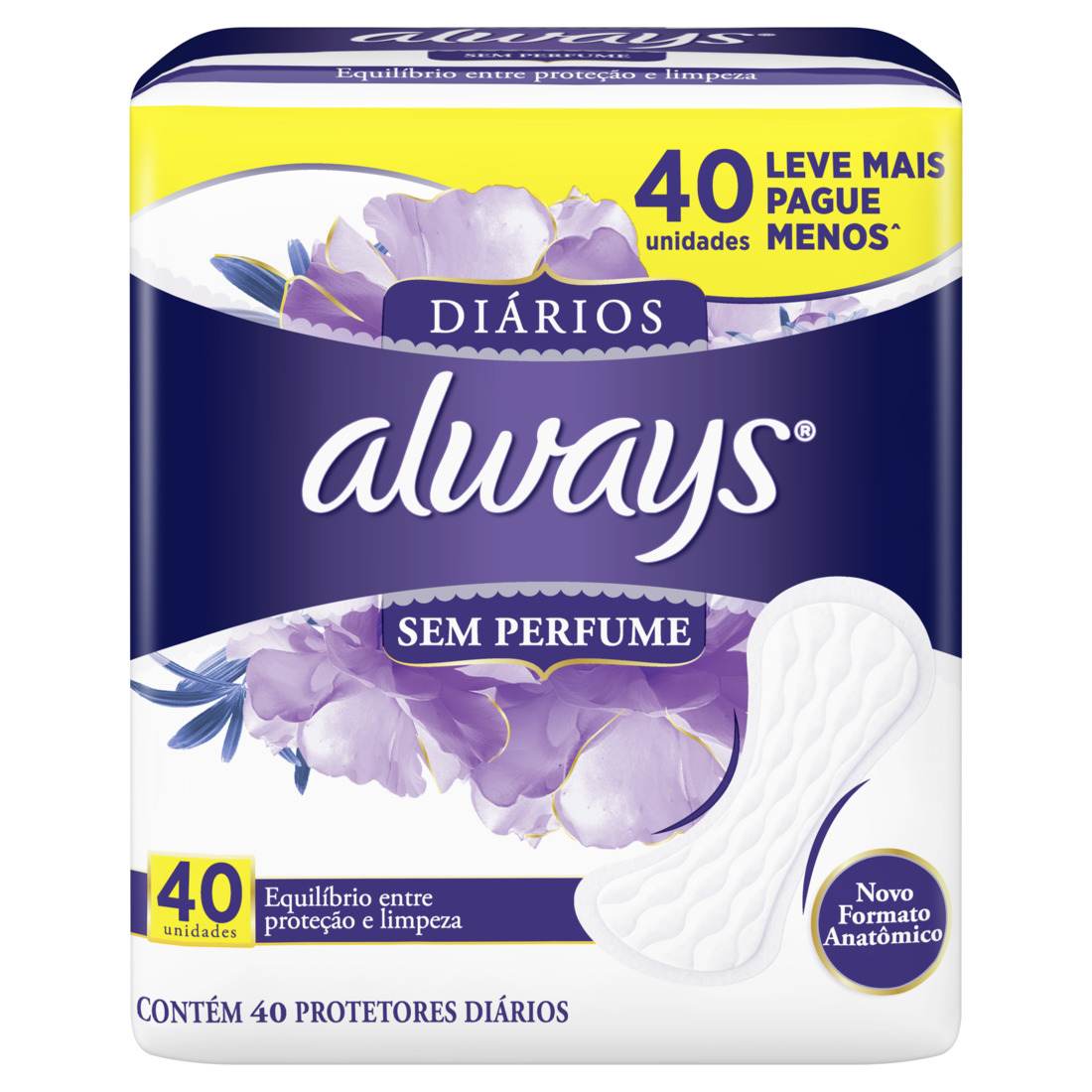 ABSORVENTE ALWAYS PROTETOR DIÁRIO SEM PERFUME 40 UNIDADES                                           