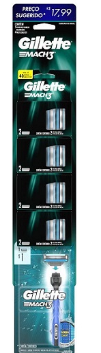 CARTELA 1 APARELHO GILLETE MACH3 ACQUA GRIP + 4 CARGAS COM 2 UNIDADES                                image number null