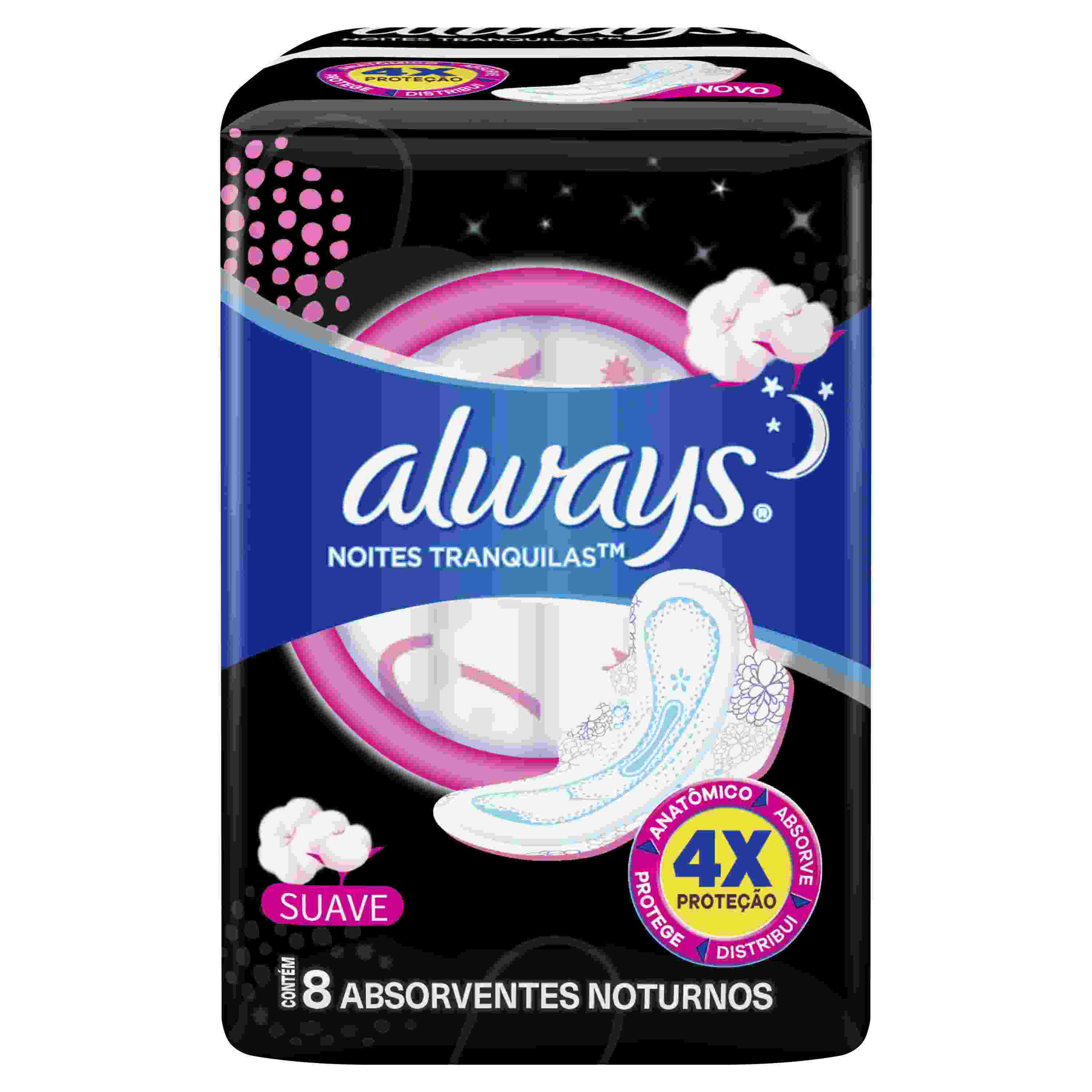 ABSORVENTE ALWAYS MALHA SUAVE NOTURNO 8 UNIDADES                                                    