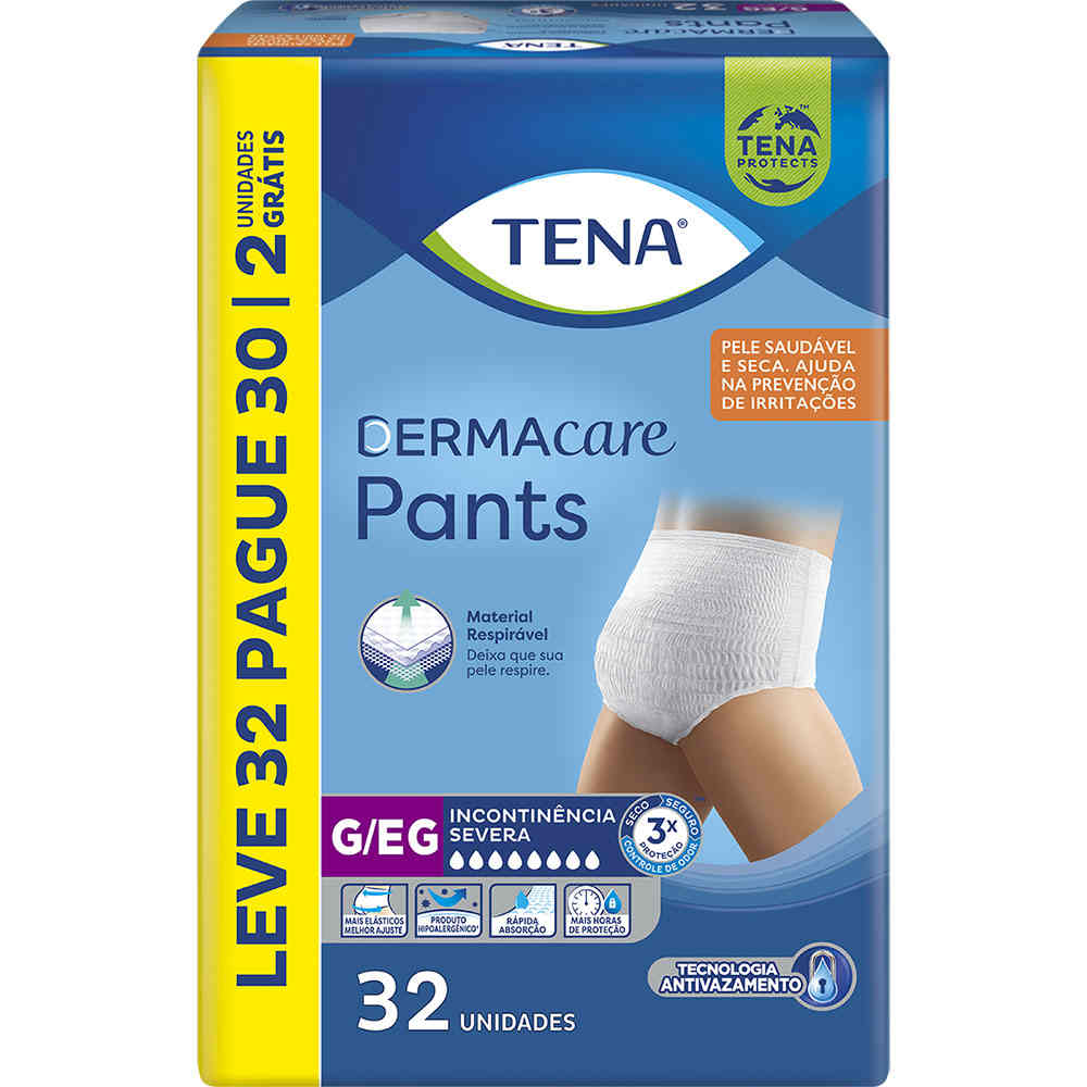 ROUPA INTIMA TENA PANTS DERMACARE GEG LEVE 32 PAGUE 30 UN                                           