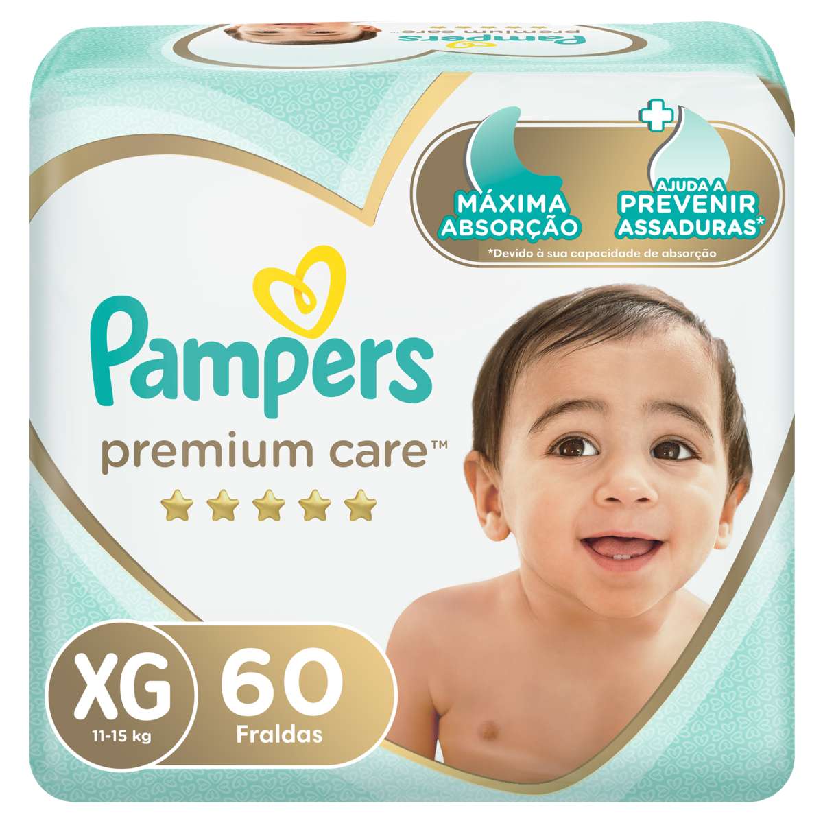 FRALDA DESCARTÁVEL INFANTIL PAMPERS PREMIUM CARE XXXG PACOTE 52 UNIDADES                            