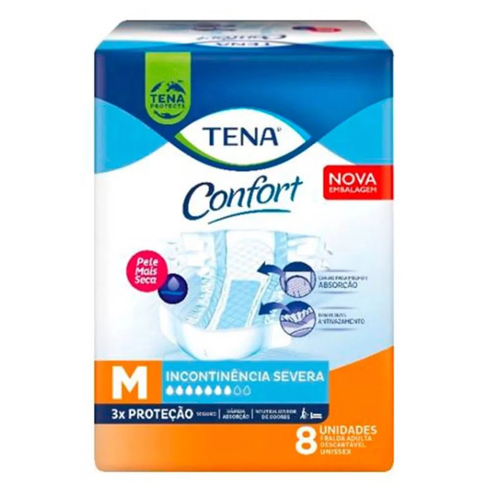 FRALDA GERIÁTRICA TENA CONFORT BIOFRAL TAM M 8 UNIDADES                                             