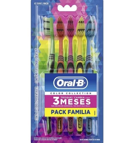 ESCOVA DENTAL SUAVE ORAL-B COLOR COLLECTION PACK FAMILIA 5 UNIDADES                                 