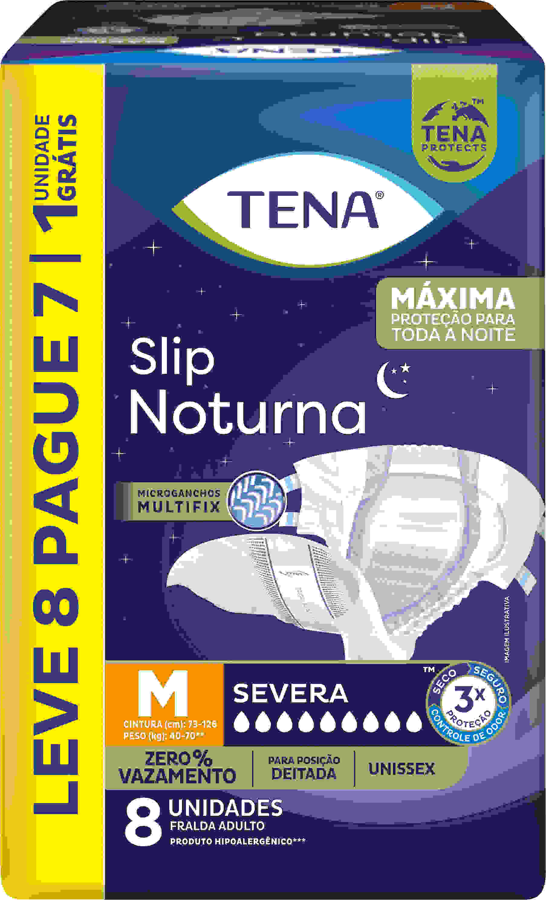 FRALDA TENA NOTURNA M LEVE 8 PAGUE 7 UNIDADES                                                       