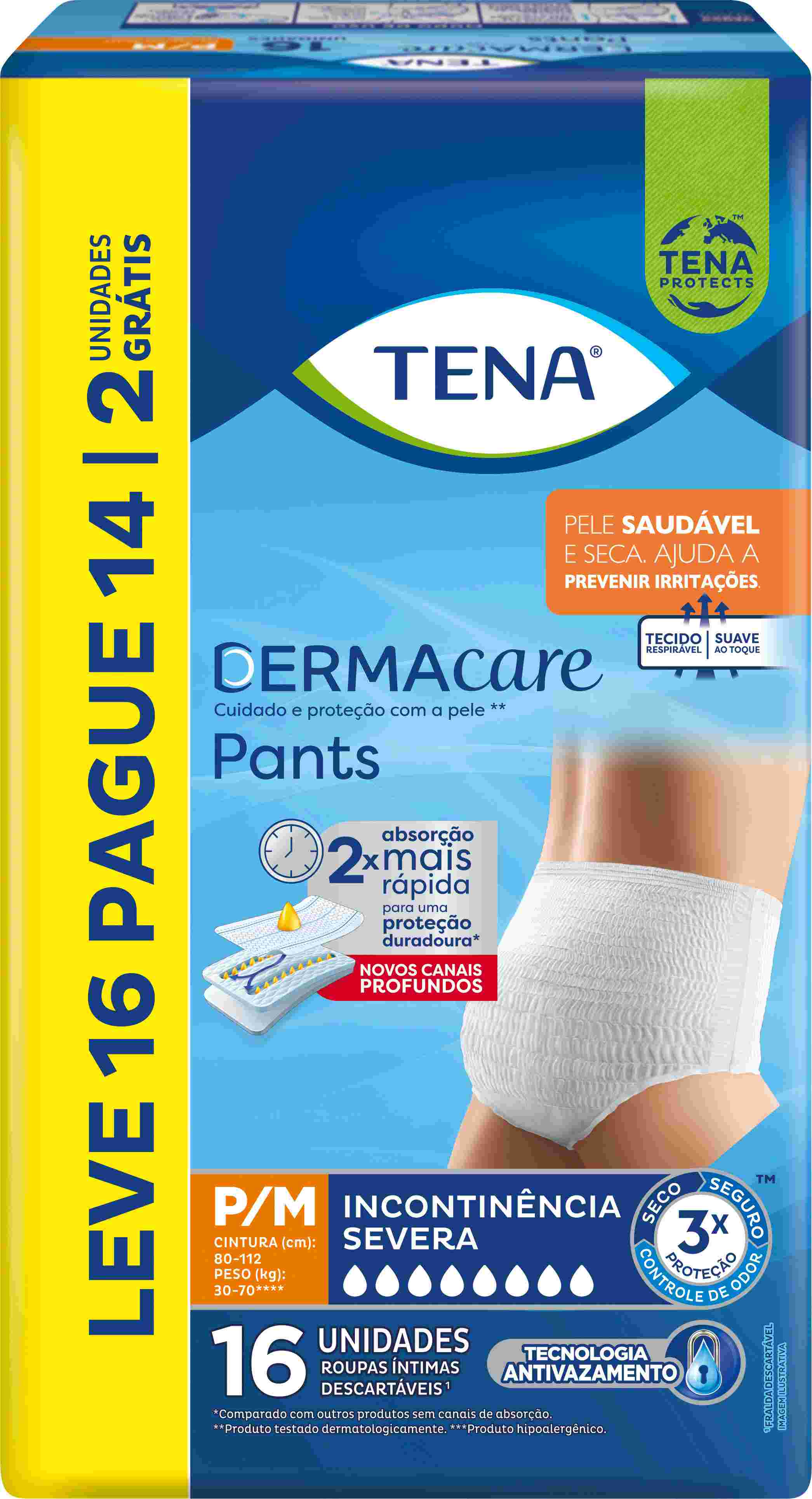 ROUPA INTIMA TENA PANTS DERMACARE P/M LEVE 16 PAGUE 14                                              
