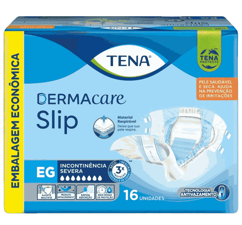 Fralda Descartavel Adulto Tena Dermacare Slip EG Pacote 16 Unidades Embalagem Economica             