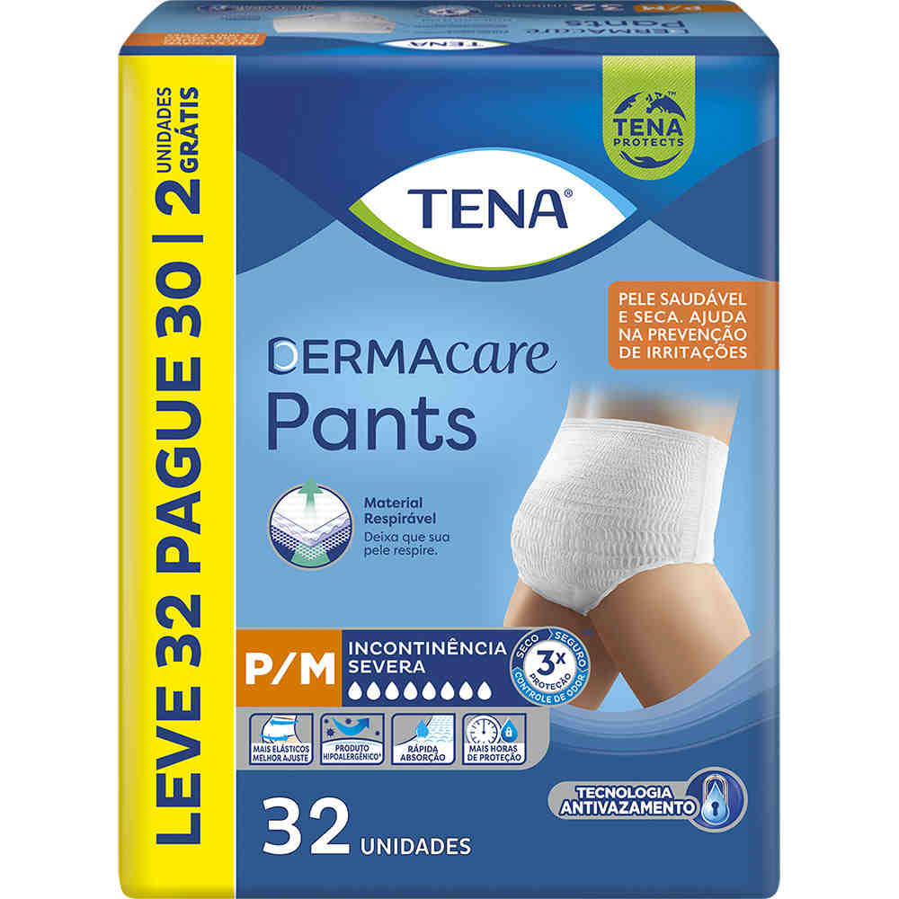 ROUPA INTIMA TENA PANTS DERMACARE PM LEVE 32 PAGUE 30 UN                                            