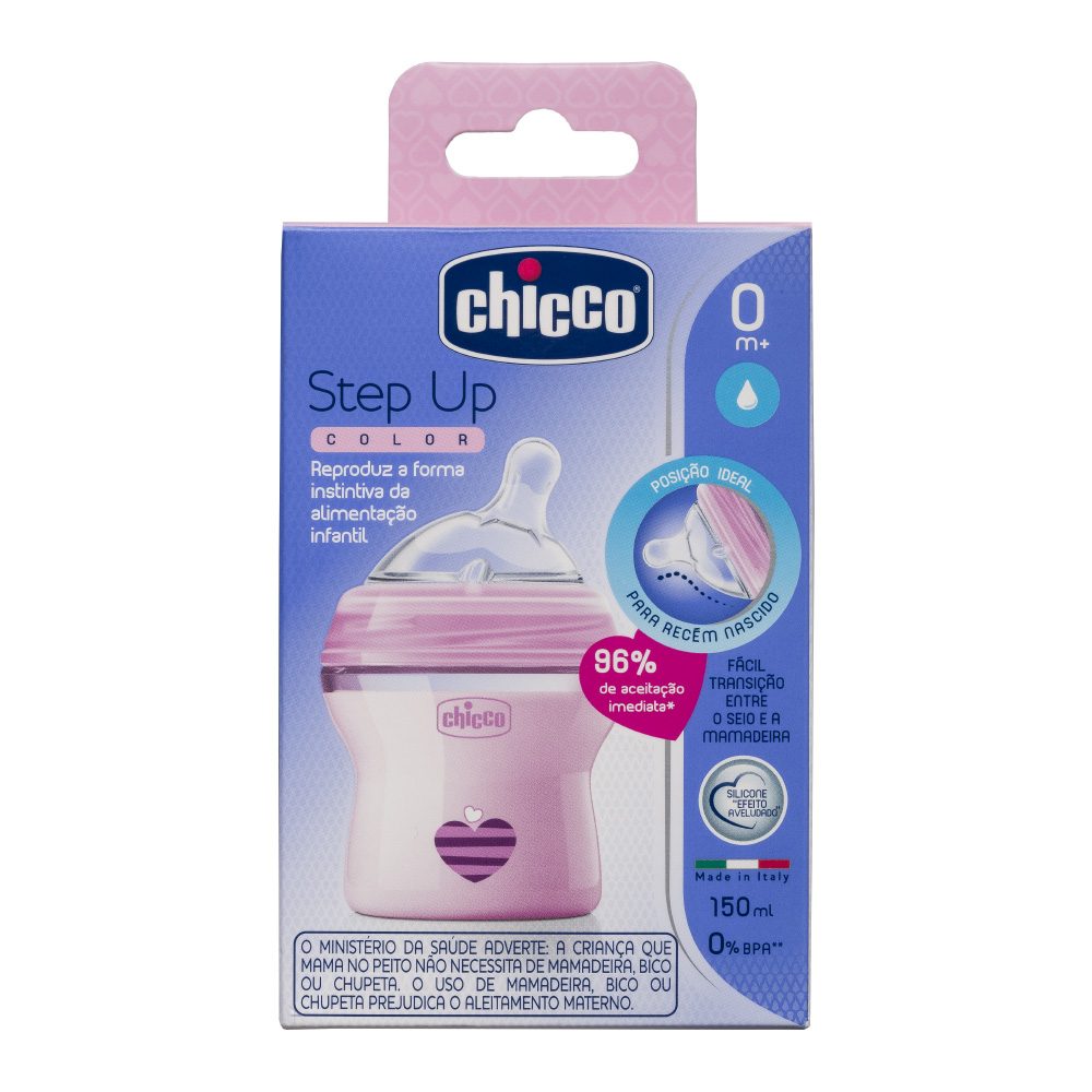 MAMADEIRA STEP UP ROSA FLUXO NORMAL CHICCO 150ML