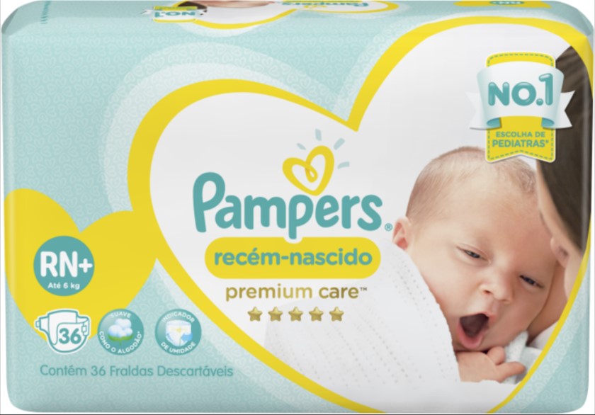 FRALDA PAMPERS RECÉM-NASCIDO PREMIUM CARE 36 UNIDADES                                               