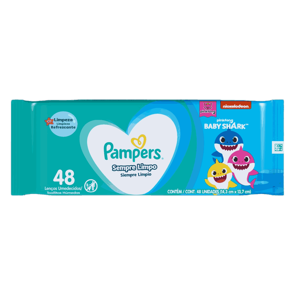 LENÇO UMEDECIDO PAMPERS SPLASH BABY SHARK COM 48 UNIDADES                                           