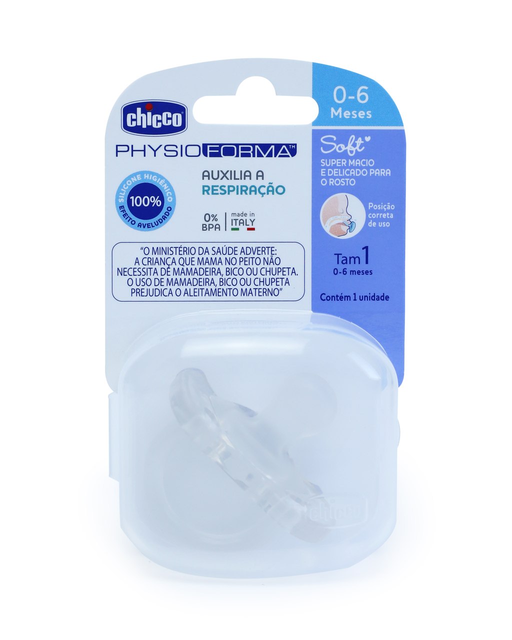 CHUPETA PHYSIO FORMA SOFT TRANSP.0-6M CHICCO C/01UN                                                  image number null