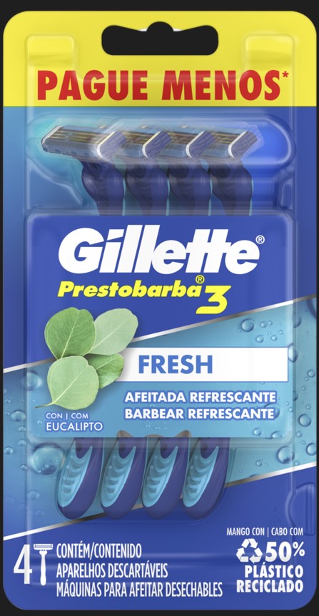 APARELHO PRESTOBARBA 3 FRESH GILLETE COM 4 UNIDADES LMPM                                             image number null