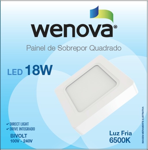 PAINEL DE SOBREPOR QUADRADO WENOVA 18W 6500K                                                        