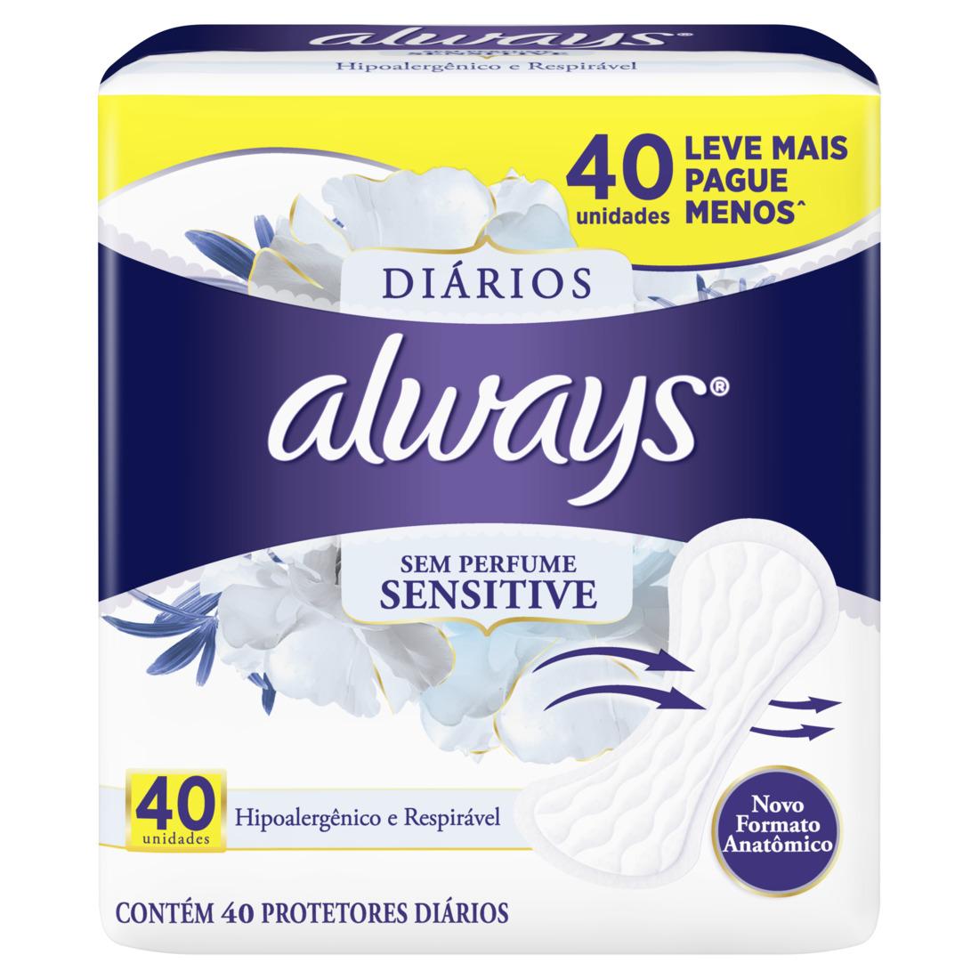 ABSORVENTE ALWAYS PROTETOR DIÁRIO SENSITIVE COM 40 UNIDADES                                         