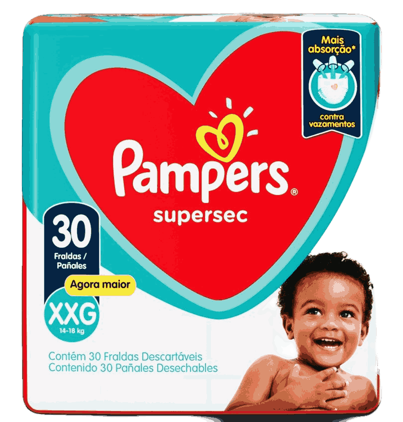 Fralda Descartavel Infantil Pampers Supersec XXG Pacote 30 Unidades                                 