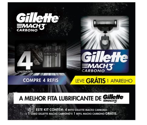 KIT CARGA MACH3 C/4UN+ APARELHO MACH3 CARBONO 1UP GILLETTE GTS                                      