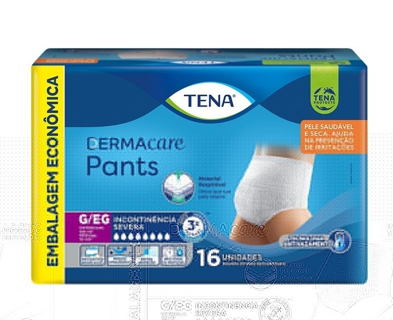 ROUPA INTIMA TENA PANTS DERMACARE TAMANHO G/EG COM 16 UNIDADES                                      