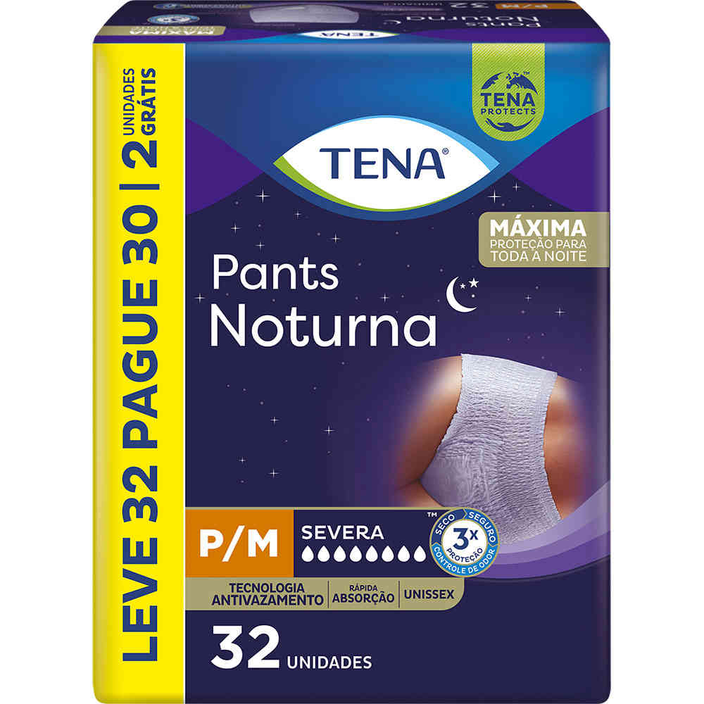 ROUPA INTIMA TENA PANTS NOTURNA PM LEVE 32 PAGUE 30 UN                                              