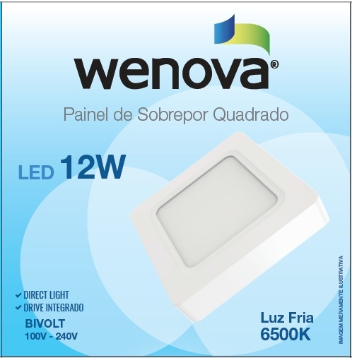 PAINEL DE SOBREPOR QUADRADO WENOVA 12W 6500K                                                        