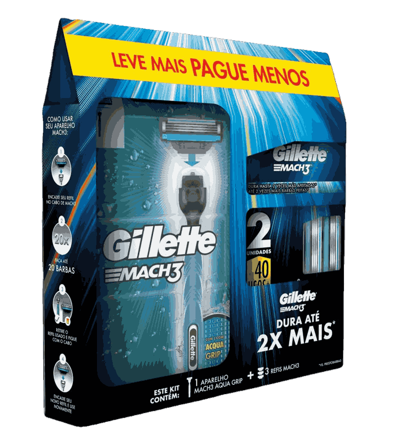 Kit 1 Aparelho Recarregavel + 3 Cargas para Barbear Gillette Mach3 Leve Mais Pague Menos             image number null