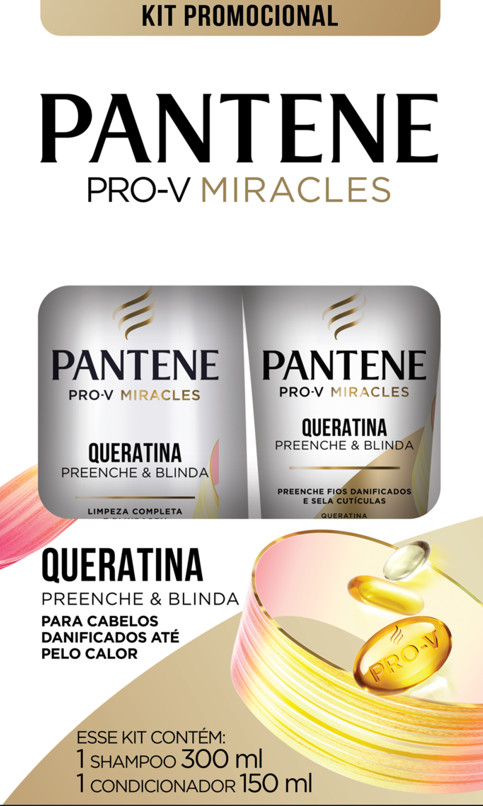 KIT SHAMPOO 300ML + CONDICIONADOR 150ML PANTENE QUERATINA PREENCHE & BLINDA                          image number null