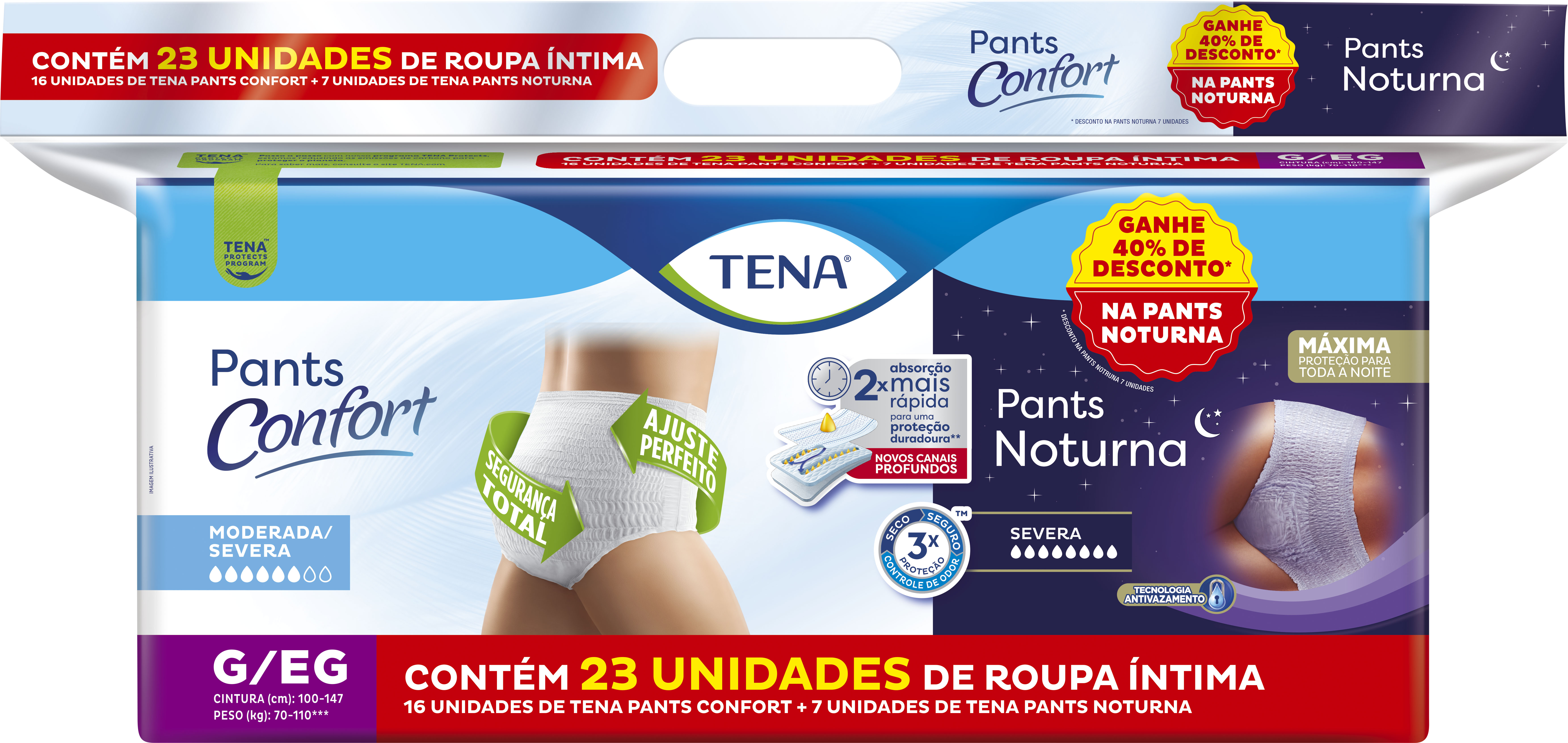 KIT ROUPA INTIMATENA PANTS CONFORT G/EG C/16UN+PANTS NOTURNA G/EG C/7UN                             