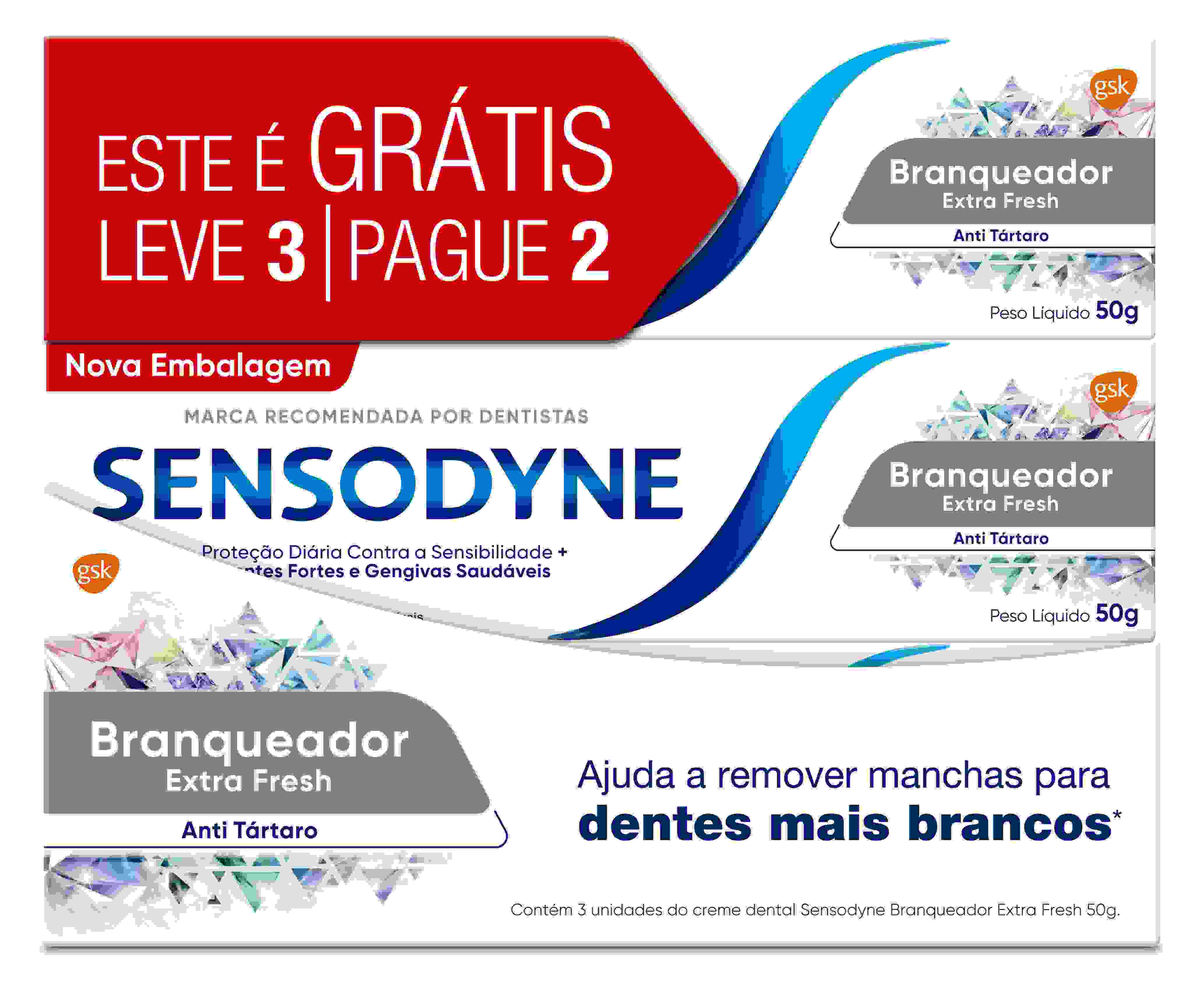 CREME DENTAL SENSODYNE BRANQUEADOR EXTRA FRESH 50G - LEVE 3 PAGUE 2                                 