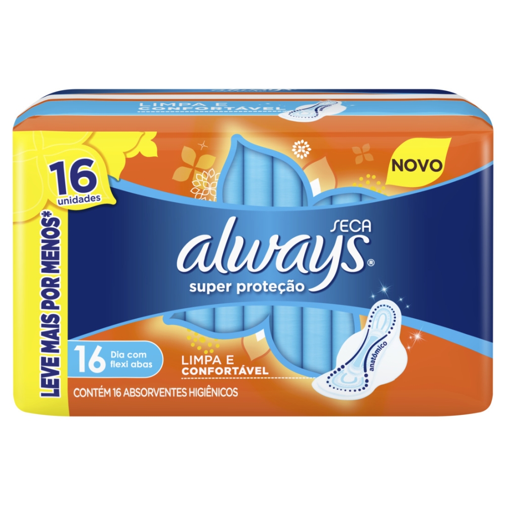 ABSORVENTE ALWAYS SUPER PROTEÇÃO SECA COM ABAS COM 16 UNIDADES                                      