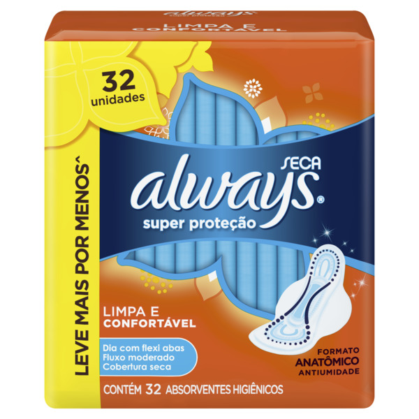 ABSORVENTE ALWAYS SUPER PROTEÇÃO SECA COM ABAS COM 32 UNIDADES                                      