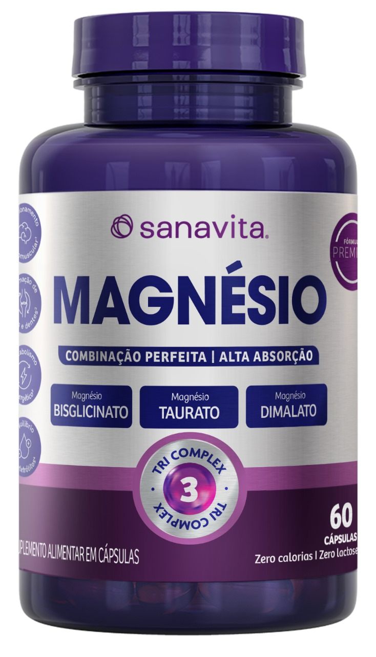 MAGNÉSIO ZERO LACTOSE SANAVITA TRI COMPLEX FRASCO 60 CÁPSULAS                                        image number null
