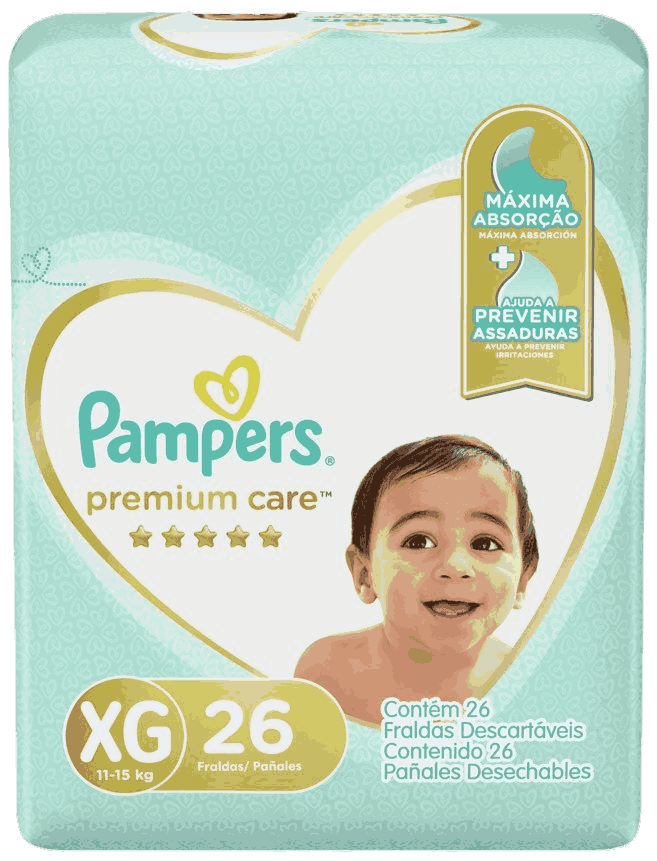 FRALDA PAMPERS PREMIUM CARE XG MEGA 26 UNIDADES                                                     