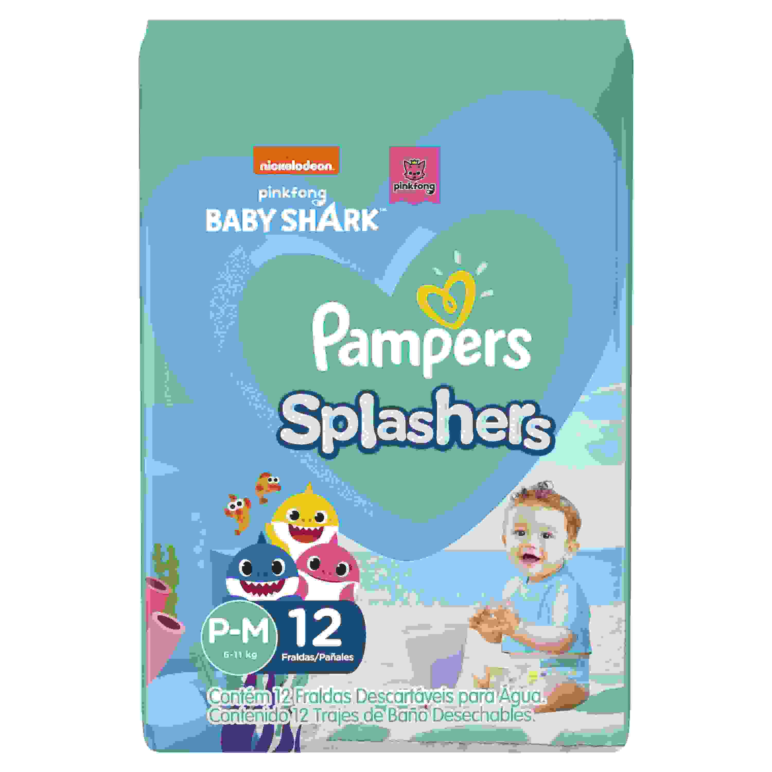 Fralda Pampers Splashers P/M com 12 unidades                                                        