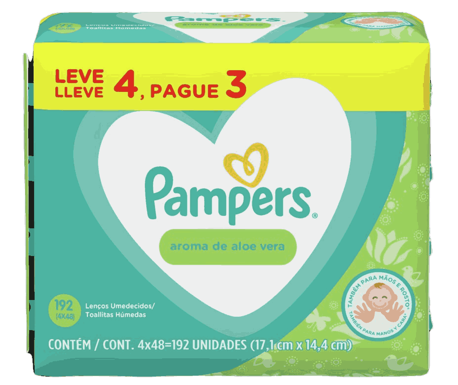 LENÇOS UMEDECIDOS PAMPERS ALOE VERA LEVE 4 PAGUE 3 COM 192 UNIDADES                                 