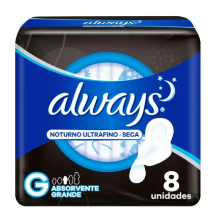 ABSORVENTE ALWAYS MALHA SECA ULTRAFINO NOTURNO COM 8 UNIDADES                                       