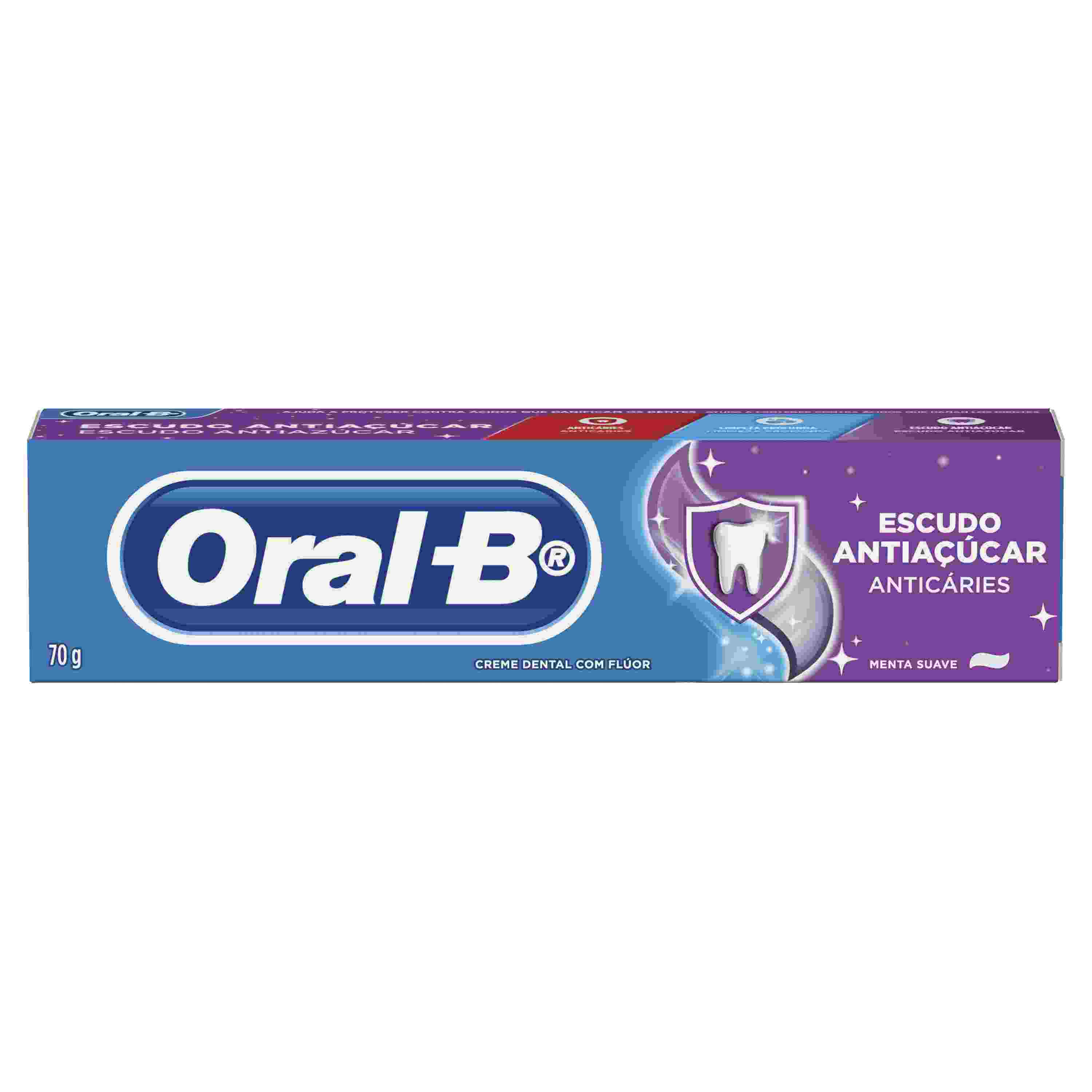 CREME DENTAL ORAL-B ESCUDO ANTIAÇÚCAR 70G COM 3 UNIDADES                                            