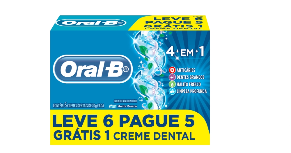 CREME DENTAL ORAL-B 4 EM 1 LEVE 6 PAGUE 5 70G                                                       