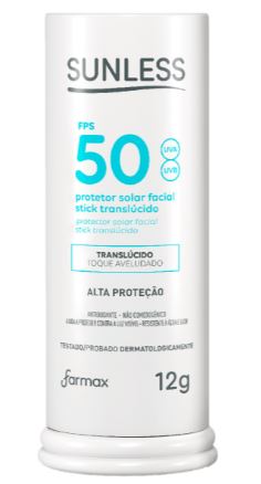 PROTETOR SOLAR FACIAL STICK TRANSLUCIDO FPS50 SUNLESS 12G                                           