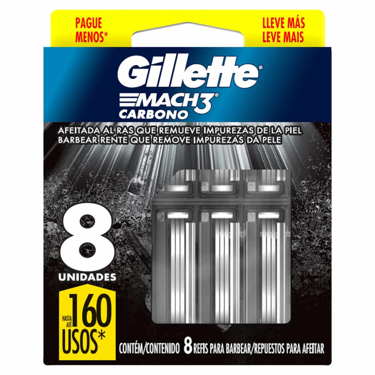 CARGA MACH3 CARBONO GILLETTE COM 8 UNIDADES                                                         