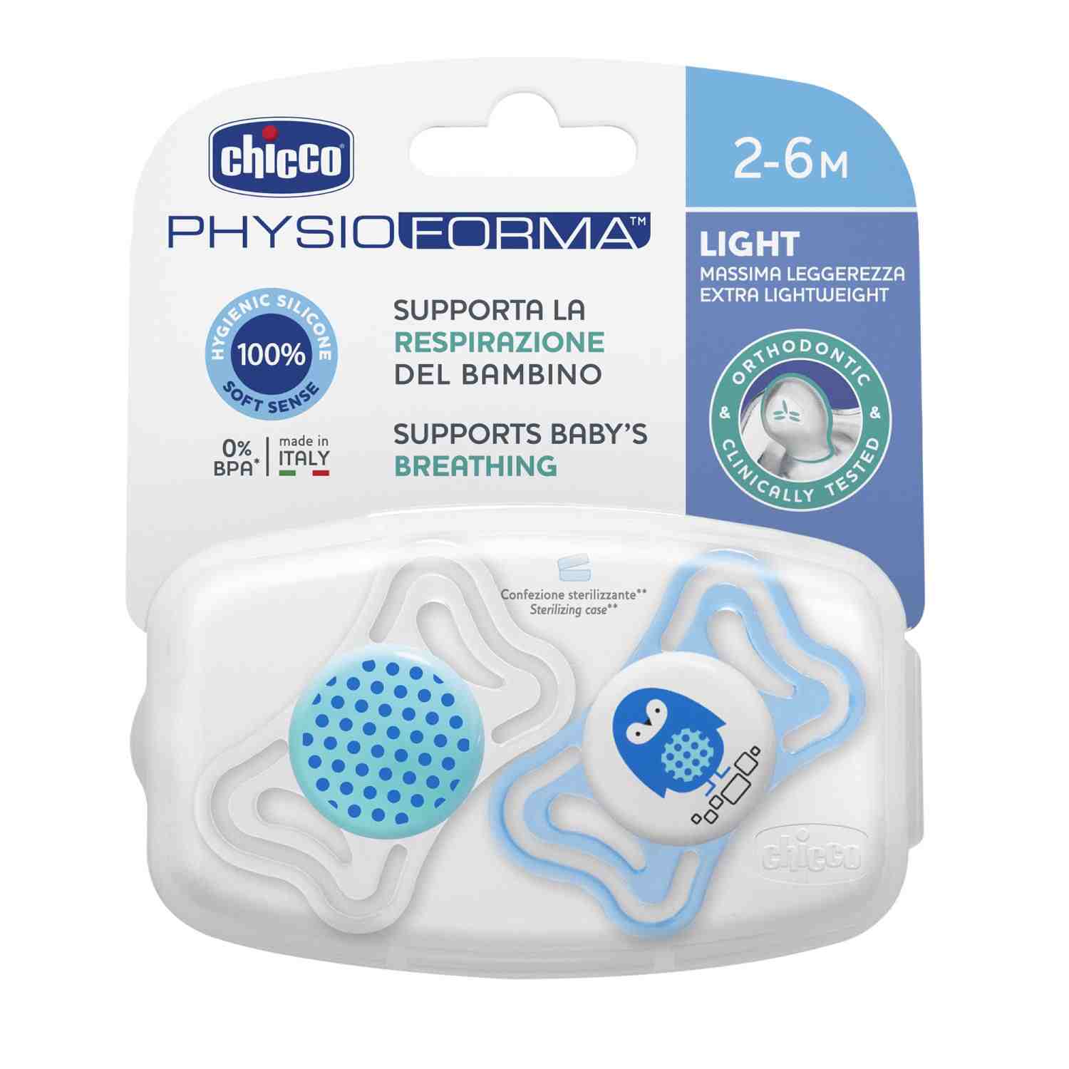 CHUPETA PHYSIO FORMA LIGHT AZUL 0-6M CHICCO C/02UN                                                  