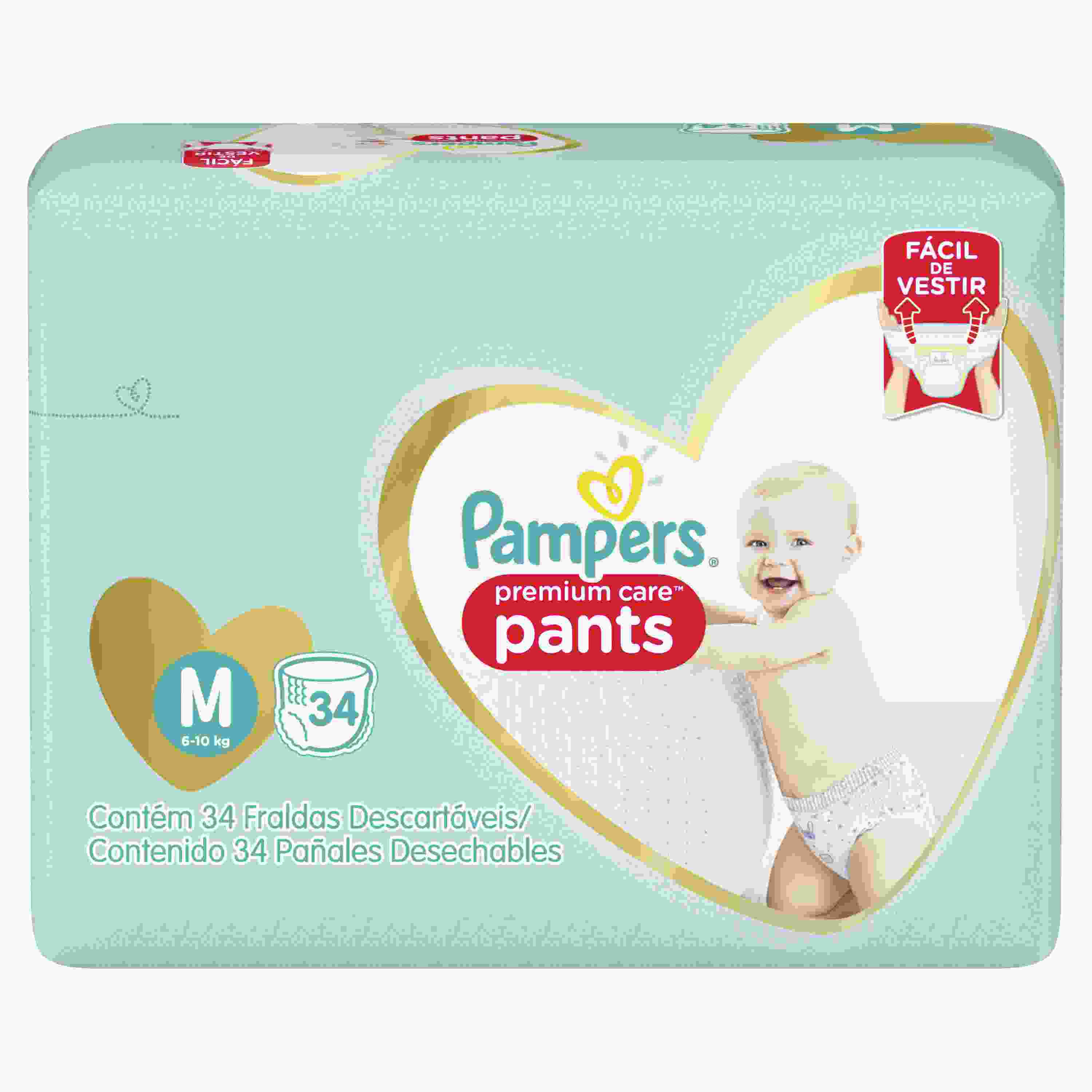 FRALDA PAMPERS PANTS PREMIUM CARE M MEGA 34 UNIDADES                                                