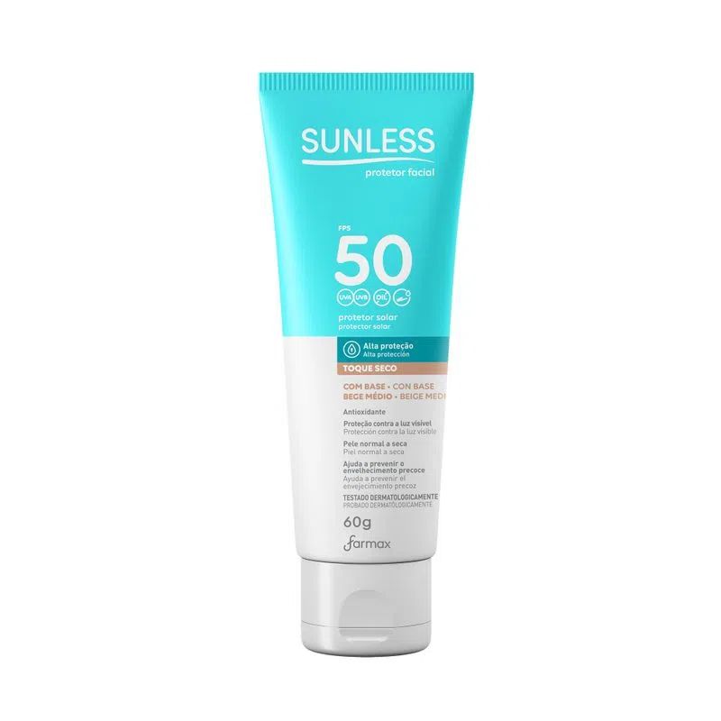 NOVO PROTETOR SOLAR FACIAL SUNLESS FPS50 MEDIO 60G                                                  