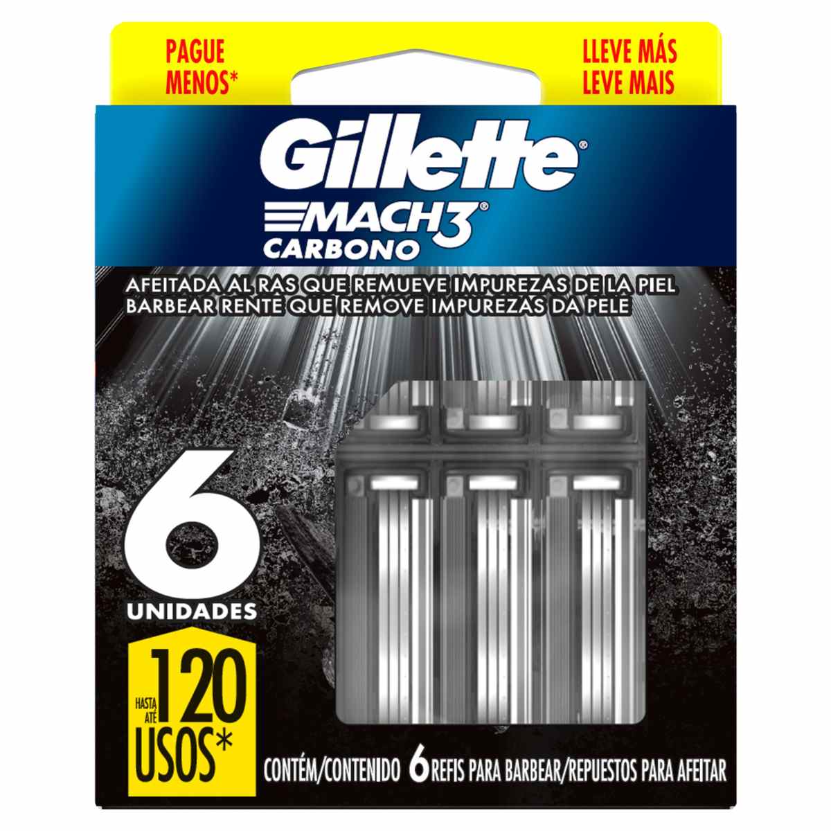 CARGA MACH3 CARBONO GILLETTE COM 6 UNIDADES                                                         