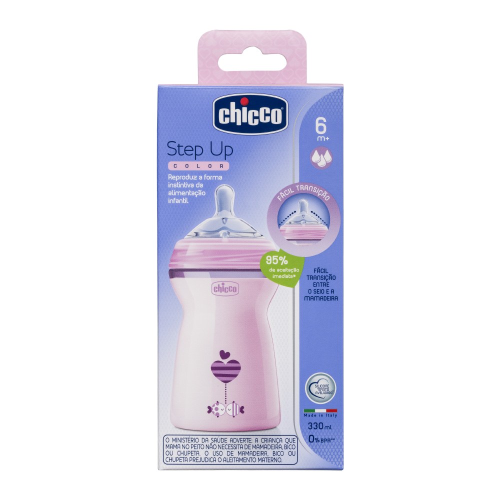 MAMADEIRA STEP UP ROSA FLUXO RAPIDO CHICCO 330ML                                                    