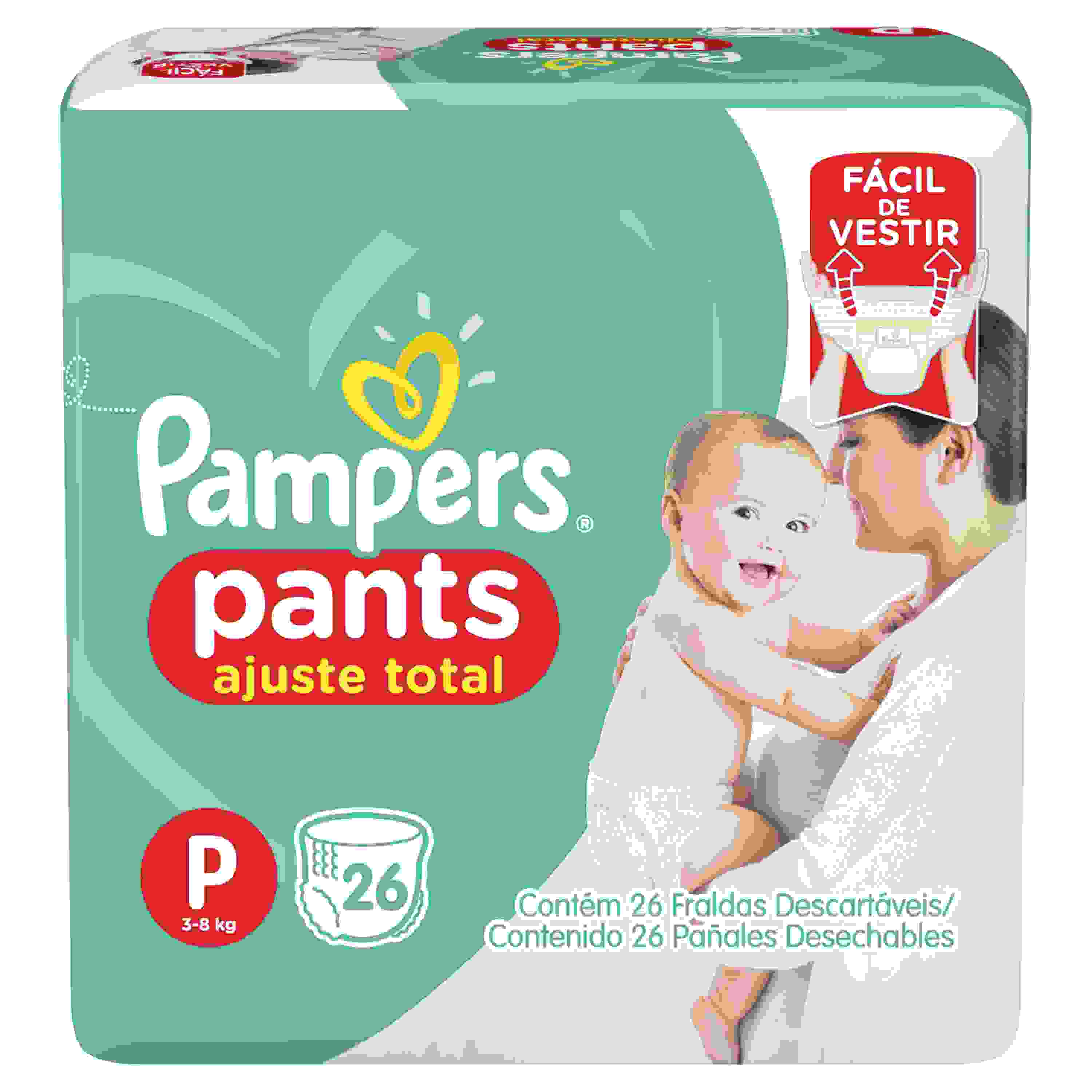 FRALDA PAMPERS PANTS AJUSTE TOTAL CONFORTSEC PACOTAO P 26 UNIDADES                                  
